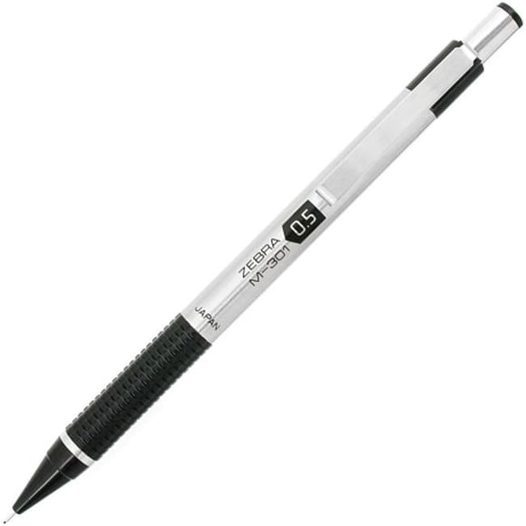 Zebra Pen Corp. 54010 Crayon Mécanique M-301, 0.5 mm, Acier Inoxydable avec Baril d'Accents Noirs