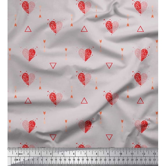 Soimoi Gray Rayon Crepe Fabric Triangle & Arrow Heart Print Fabric by the Yard 46 Inch Wide