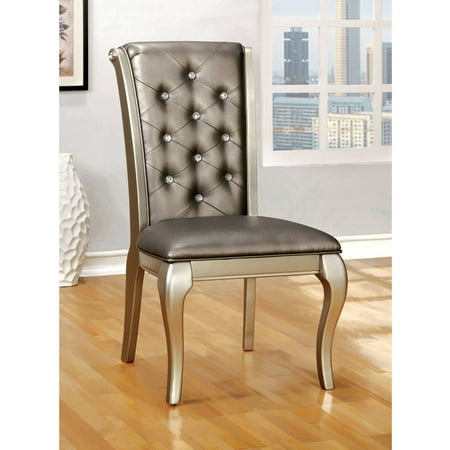 Contemporary Stacking Dining Chairs - Furniture of America Selina Contemporary Scrolled-Back Dining Chair, Silver, 2pk