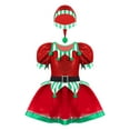 thumbnail image 3 of iiniim Girls Christmas Elf Costume Puff Sleeve Dancewear Sequined Tutu Dress with Hat Set Red 16, 3 of 7