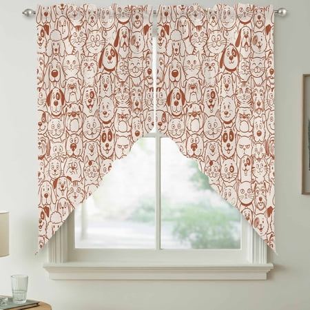 Lovely Animal Swag Valances for Windows Cute Orange Cat Puppy Line Rod Pocket Short Curtains Machine Washable Kitchen Window Topper for Bathroom Living Room 36 x 36 Inch 1 Pair