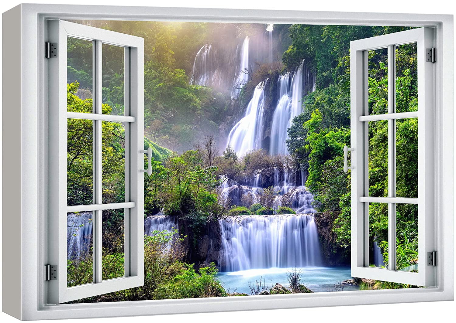 wall26 Canvas Print Wall Art Window View Rustic Waterfall Rapid Lake Stream River  Wilderness Nature Photography Realism Scenic Landscape Multicolor for Living  Room, Bedroom, Office 24