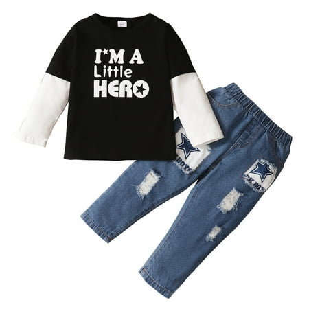 

Toddler Baby Boy Clothes Baby Boy 2PCS Outfits Long Sleeve Letter Print Tops Jeans Pants Set 18-24 Months Baby Boys Fall Winter Clothes Black