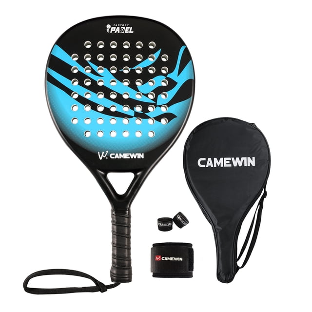 CAMEWIN Raqueta de Pádel con Funda de Pádel Profesional con Superficie de Fibra de Carbono y Núcleo de Espuma Flexible de Memoria EVA para Principiantes con Cubierta