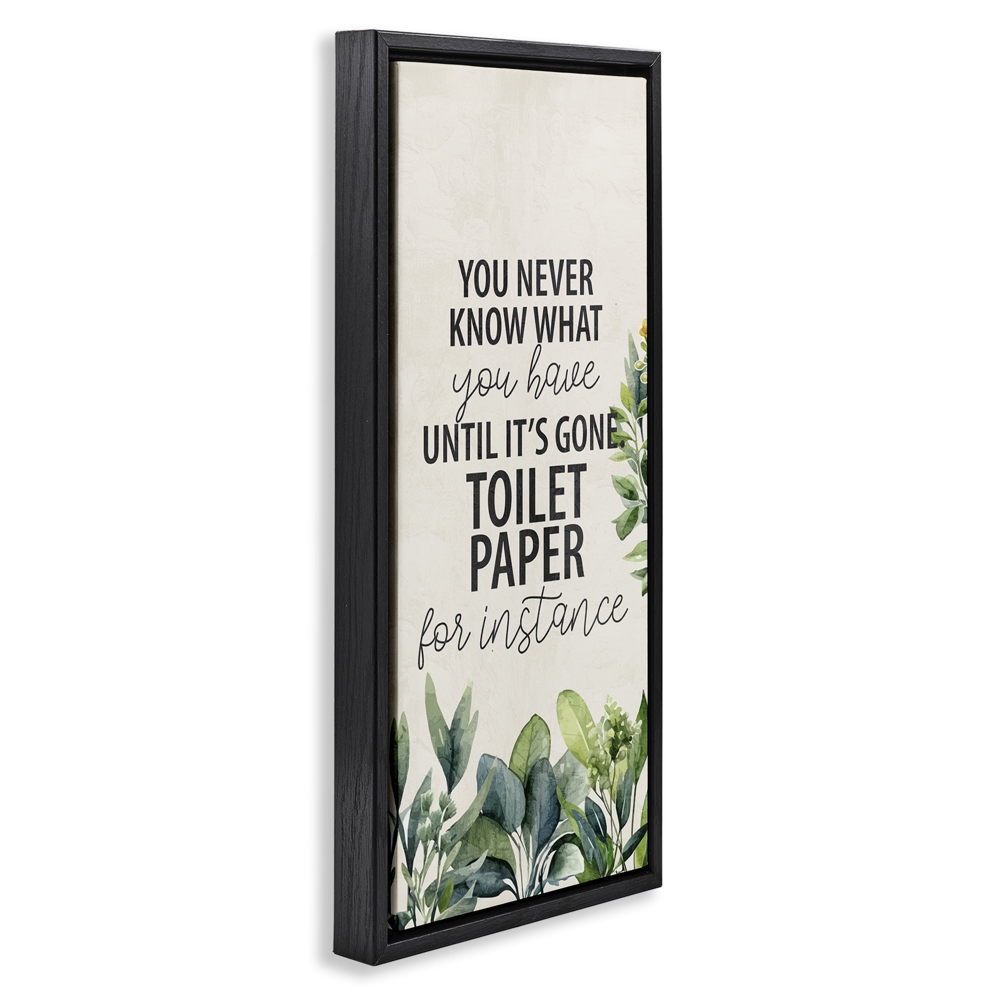 Stupell Industries Never Know Until Gone Bath & Laundry Painting Black Floater Framed Canvas Art Print Wall Art, 14 x 31