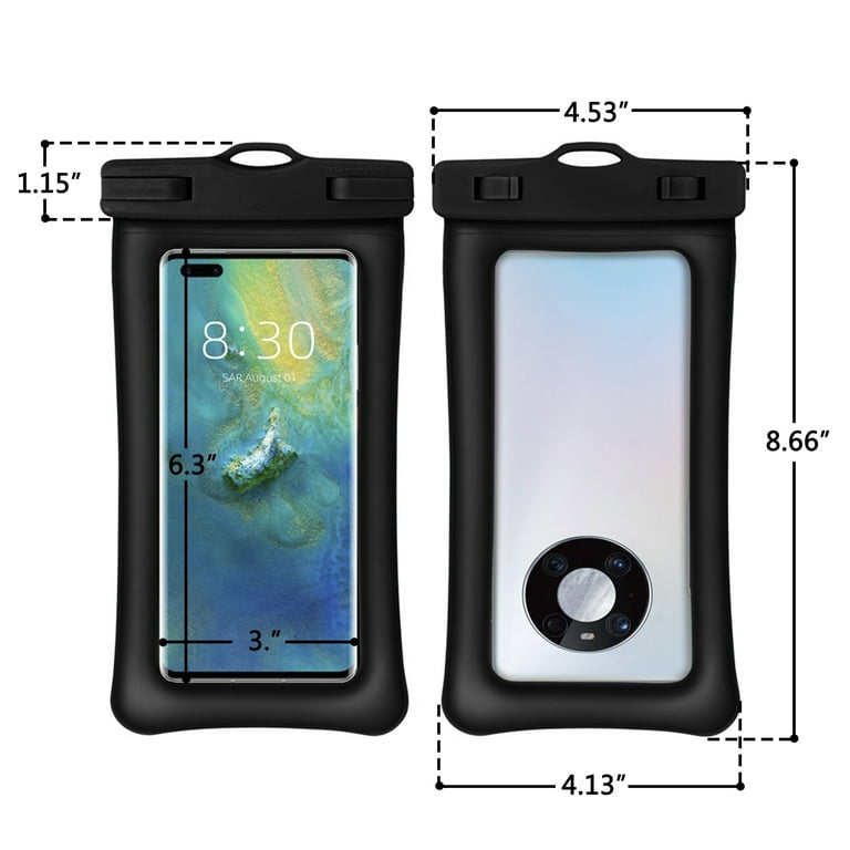 Universal Waterproof Phone Pouch, Floating Waterproof Cell Phone Case, Large Underwater Dry Bag with Lanyard, Black
