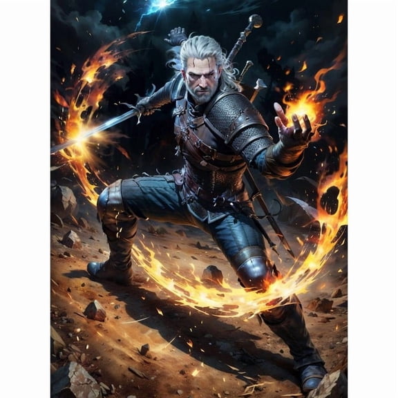 5D DIY The Witcher Diamond Painting Kit, Full Round Diamond Art, Mosaic Handicraft Kit, Suitable for Home Wall Decoration, Ideal Handmade Gift