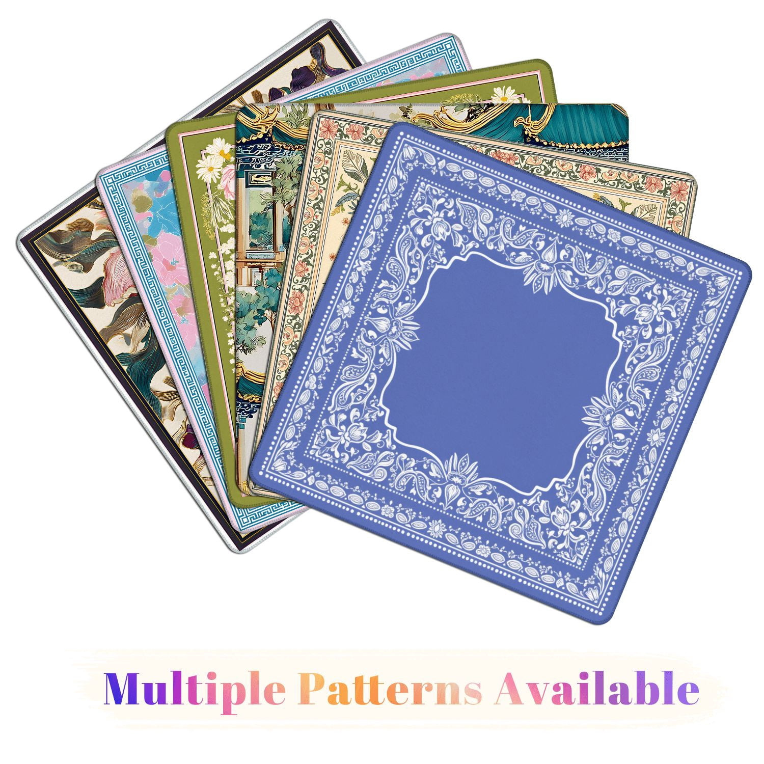 Mahjong Mat 31.5" x 31.5" Intricate Paisley Bandana Design White Blue Non-Slip Noise Reduction American Mahjong Tiles Table Cover for Dominoes Poker Card Board Games Gift