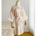 thumbnail image 2 of Womans Robe Silk Night Gown Feather Trim Light Cozy Robes for Women Valentines Day Ladies Robes, 2 of 5