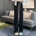 thumbnail image 1 of Solid Fashion Simple Wide Leg Pants Women Korean Popular Loose Pants Women Summer New Drawstring Design Y2K Trousers, 1 of 1