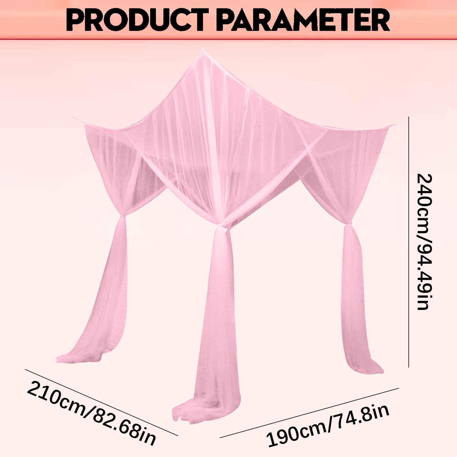 Cozeii Pink Bed Canopy, European Bed Curtains, 4 Openings, Easy Installation, Breathable Mesh, for Twin Bed, Room, Camping, All-Side Protection, Bed Net, Home Decor, 75x73x94.5 Inch
