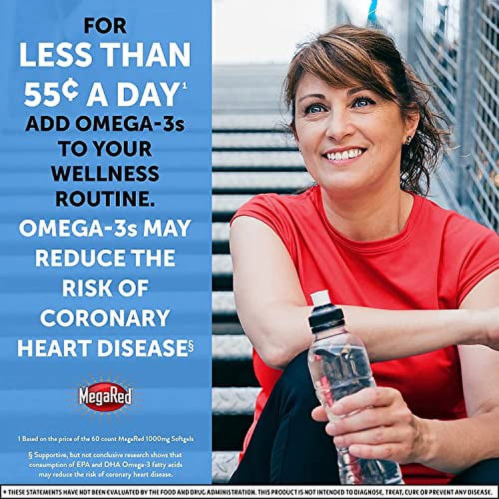 MegaRed Omega-3 Krill Oil Supplement 1000mg - Ultra Strength Softgels (60 Count in A Box), Has No Fishy Aftertaste, Has EPA and DHA, Antioxidant, Astaxanthin- 2 Pack