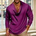thumbnail image 2 of Zivyakyro Casual Mens Tops Cowl Neck Long Sleeve Satin Fall Loose Solid Pullover Shirt Soft Going Out Purple M, 2 of 6