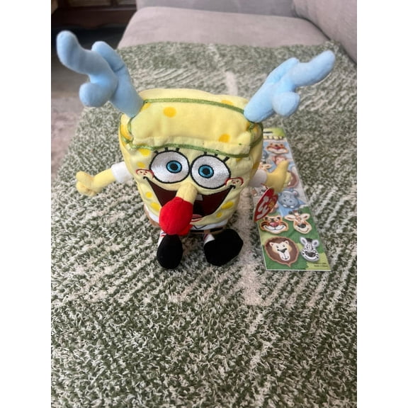 Ty Beanie Baby - SpongeBob Sleigh ride Christmas Plush 8” New With Animal Stickers