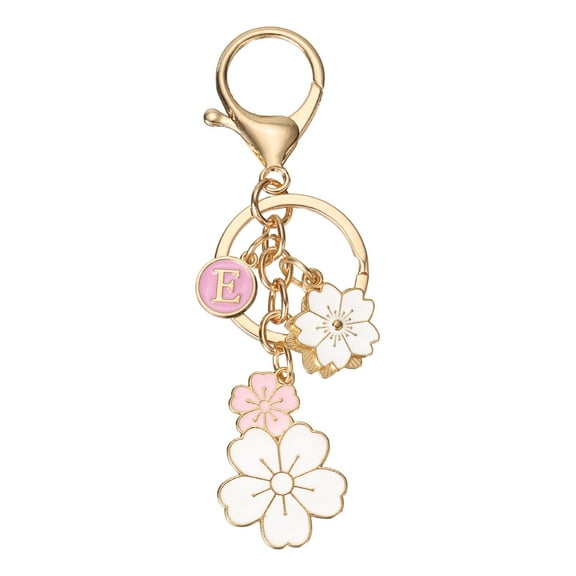 Uxcell Initial Keychain, Flower Charm Letter-E Key Chain Cute Cherry Blossom Letter Keyring for Women Car Keys Handbags Purse Backpack Accessory Gift, Pink