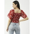 thumbnail image 2 of Moomaya Printed Flotter Sleeves Top For Women, Short Sleeve Smocked Crop Top, 2 of 8