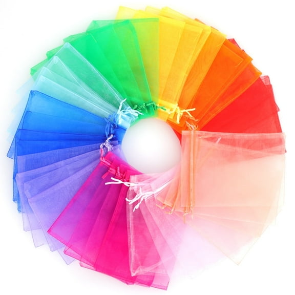 Ponpon 120PCS Assorted Color Organza Bag 5" x 7" Mesh Favor Candy Bag Sheer Drawstring Pouches Gift Packaging Bag for Wedding Christmas Party 10 Color