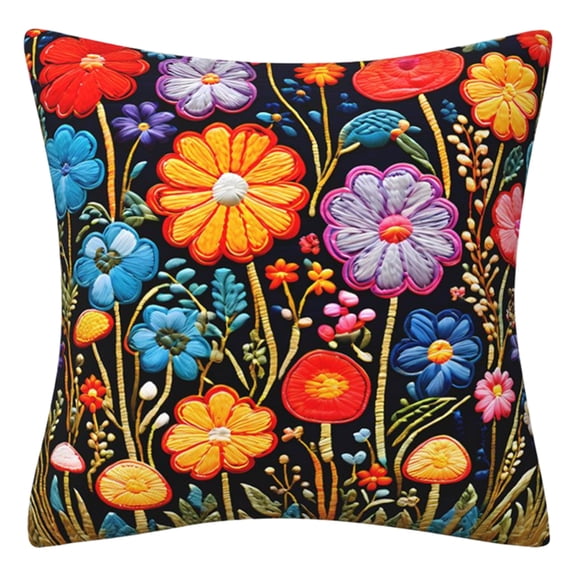 Pillowcase 18X18 Inch Embroidered 3D Floral Spring Summer Decorative Throw Pillow Cover (No Insert) For Bed Sofa Couch Living Room Home Bedroom Accent