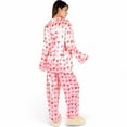 thumbnail image 5 of Women's Pink Heart Print Pajama Set with Button-Up Long Sleeve Top and Relaxed Fit Pants- Pink,Small, 5 of 7