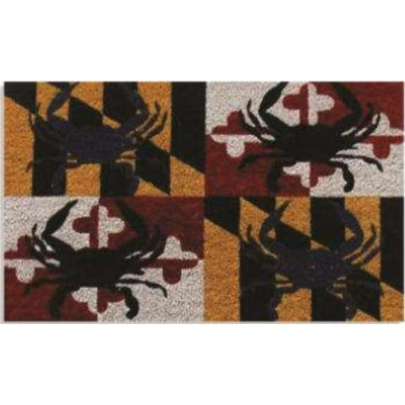 Geo Crafts G370 18 x 30 in. Coir Maryland Flag on Crab Welcome Doormat, Beige