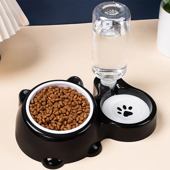 2 in 1 Pet Bowls and Automatic Waterer, Cat Food Bowl, Inclined Design with Separate Compartments, Non-Slip Silicone Base, Durable Food-Grade for Comfortable, Clean, and Easy Daily Feeding