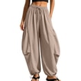 thumbnail image 3 of VBVC Women's Drawstring Baggy Harem Pants , Adjustable Hem Jogger Pants For Women , Ladies' Loose Fit Lantern Trousers with Pockets, Khaki , S-2XL, 3 of 10