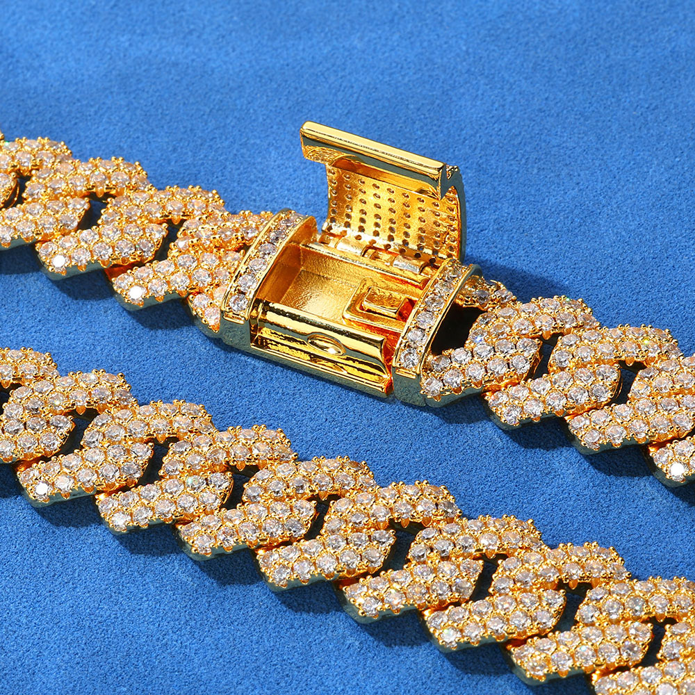 Leander 15mm Full Iced Out Diamond Cuban Link Chain - Hip Hop 18K or White Gold Plated Necklace or Bracelet for Men Women(Birthday Gift