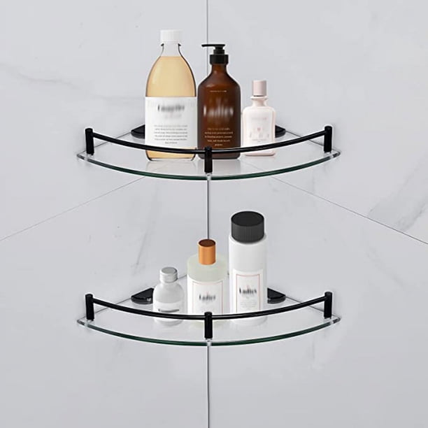 Estantes de BañO, Estante de Esquina de Vidrio para BañO Montado en la Pared, Estante de Vidrio Templado para Almacenar Gel de Ducha/JabóN -B