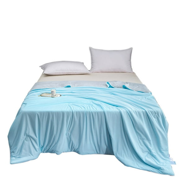 Cooling Blanket Queen,Hwkond Ice Cream Cool Feeling Silk Summer Quilt Solid Colour Summer Quilt Machine Washable A Conditioning Quilt Single Double Summer Thin Quilt Home Gift,Blue,200x150cm