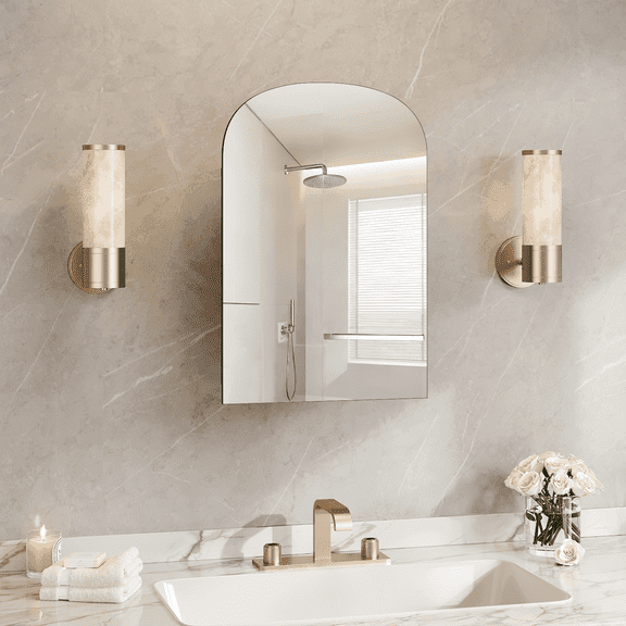 FORZIRAX 16"x24" Arched Bathroom Medicine Cabinet With Mirror- Modern Wall-Mounted Mirror with Storage (Recessed or Surface Mount), Black Metal Frame - Easy to Install, Sturdy Construction