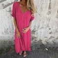 thumbnail image 3 of fatyb V Neck Casual Dress for Women Short Sleeve Long Tshirt Dress Lightweight Swimsuit Cover up Beachwear, 3 of 7