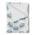 thumbnail image 2 of Spaceship Soft Flannel Fleece Blanket, Repetitive Disc Shaped Flying Saucers and Stars on Plain Backdrop, Cozy Plush for Indoor and Outdoor Use, 50" x 70", White and Pale Ceil Blue, by Ambesonne, 2 of 5