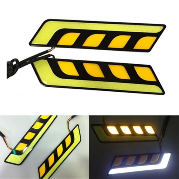 2PCS Universal Daytime Running Lights Turn Signal Light,Led COB Daytime Running Lights White Yellow/Amber Auto DRL Turn Signal Light External Auto Daylight 12V
