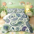 thumbnail image 2 of meiyoeat Ancient Paisley Quilt King,Nature Print King Coverlet Set For Adults,Green Purple,3 Pieces,1 Bedspread and 2 Pillowcases, 2 of 7