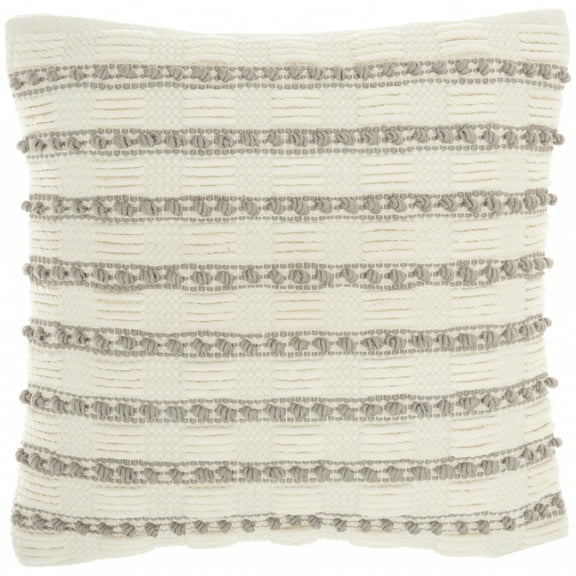 Light Gray and Ivory Textured Stripes Throw Pillow