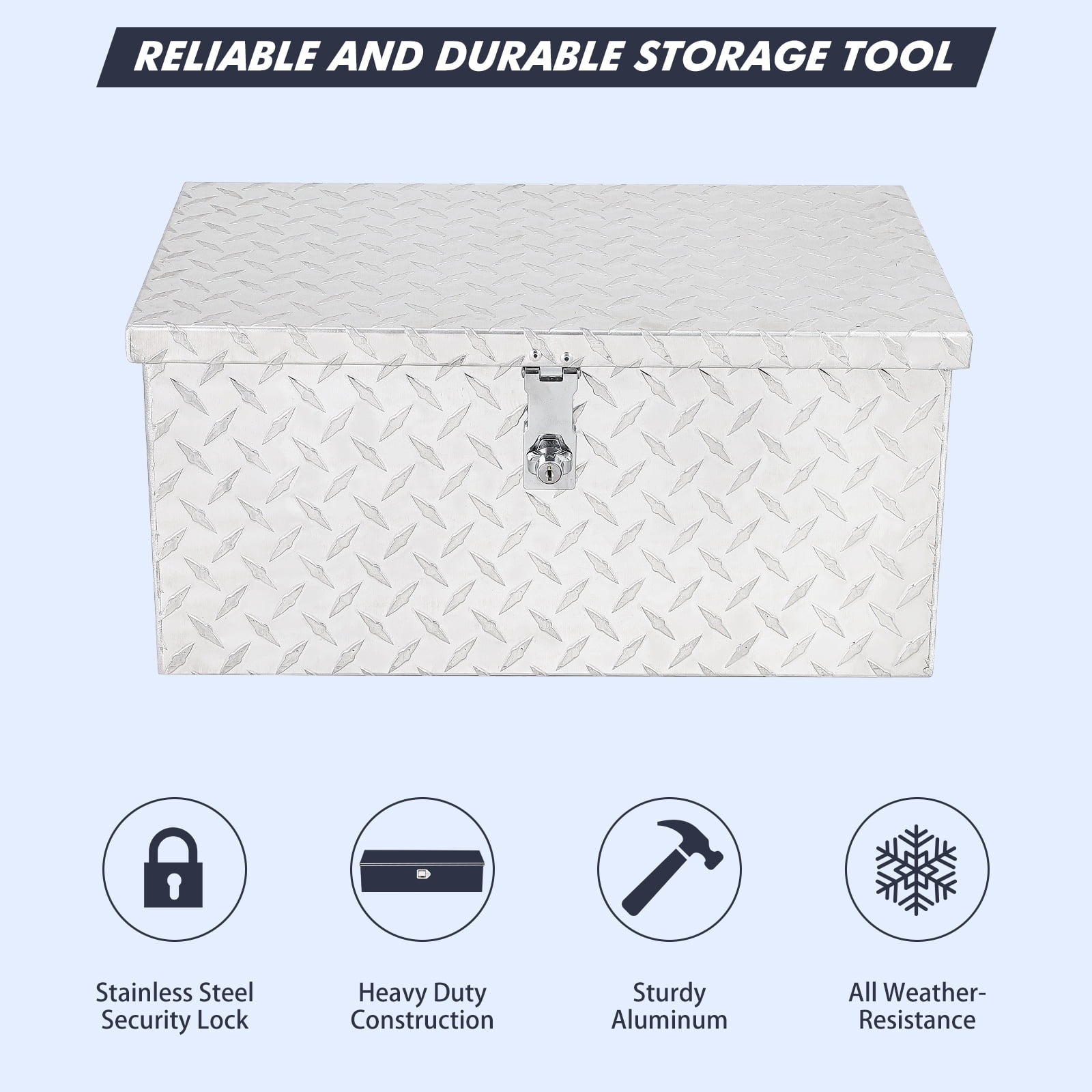 EastVita 20 Inch Aluminum Diamond Plate Tool Box With Lock and Keys, Heavy Duty Waterproof Truck Storage Organizer Chest for Pick Up Truck Bed, Rv Trailer/Van With Side Handle