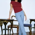thumbnail image 1 of Blusas Cortas Mujeres Crop Tops Backless Crew Neck Slim Fit Tee Sexy para ir de compras (vino rojo L) Cgtredaw Para estrenar, 1 of 1