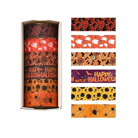 6 Rolls Halloween Washi Tape, Pumpkin Ghost Bat Skeleton Decorative Masking Tape for DIY Crafts Scrapbooking Gift Wrapping Journaling Party Supplies Home Decoration, Paper