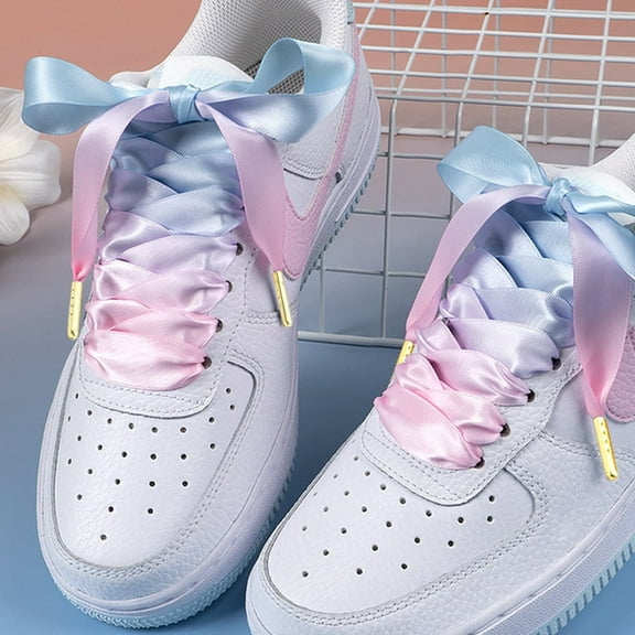 2 Pairs Flat Satin Ribbon Shoelaces: 1.9CM Wide Candy Gradient Color Silk Shoe Laces - 47 inch / 120CM