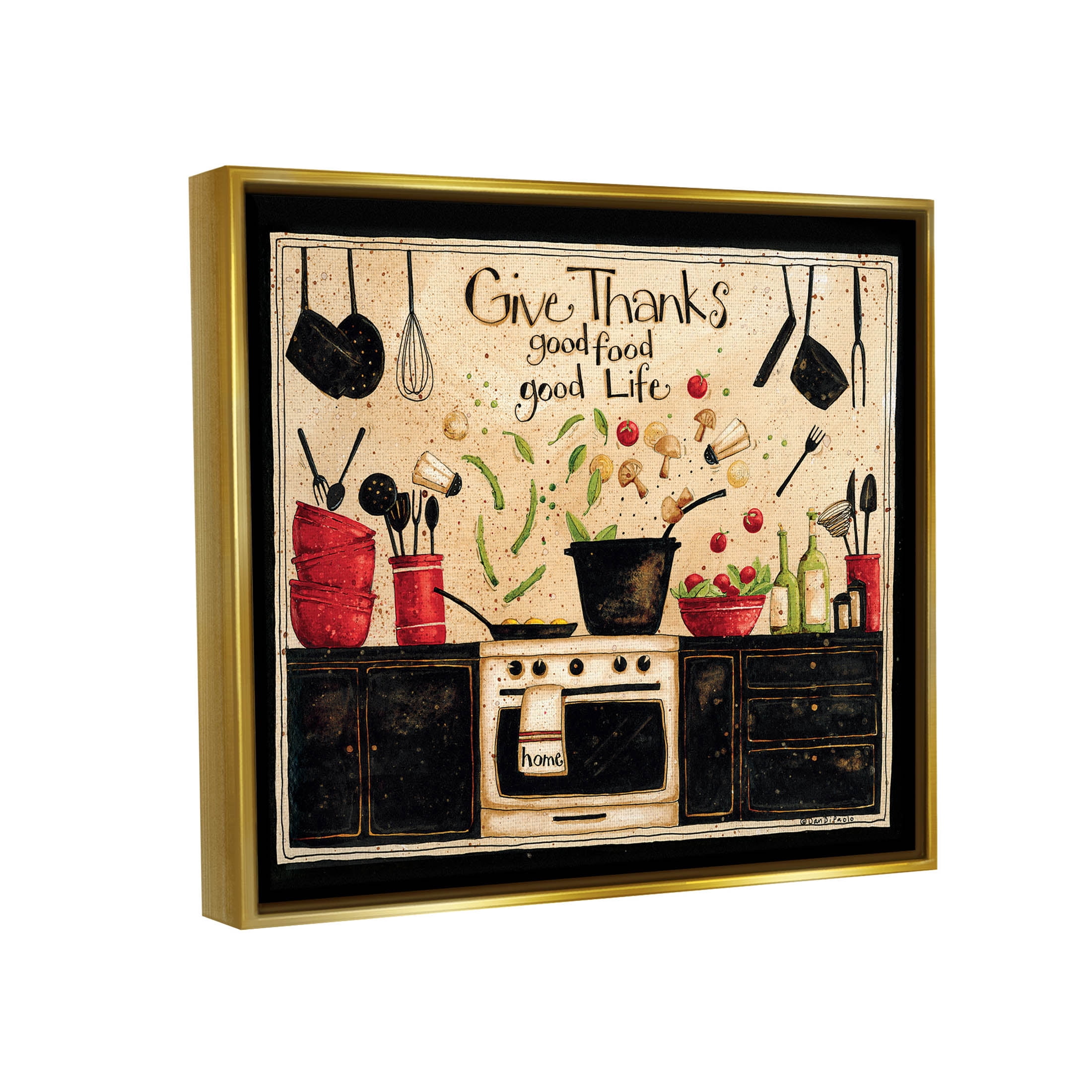 Give Thanks Good Food Phrase Food & Beverage Graphic Art Metallic Gold Framed Art Print Wall Art