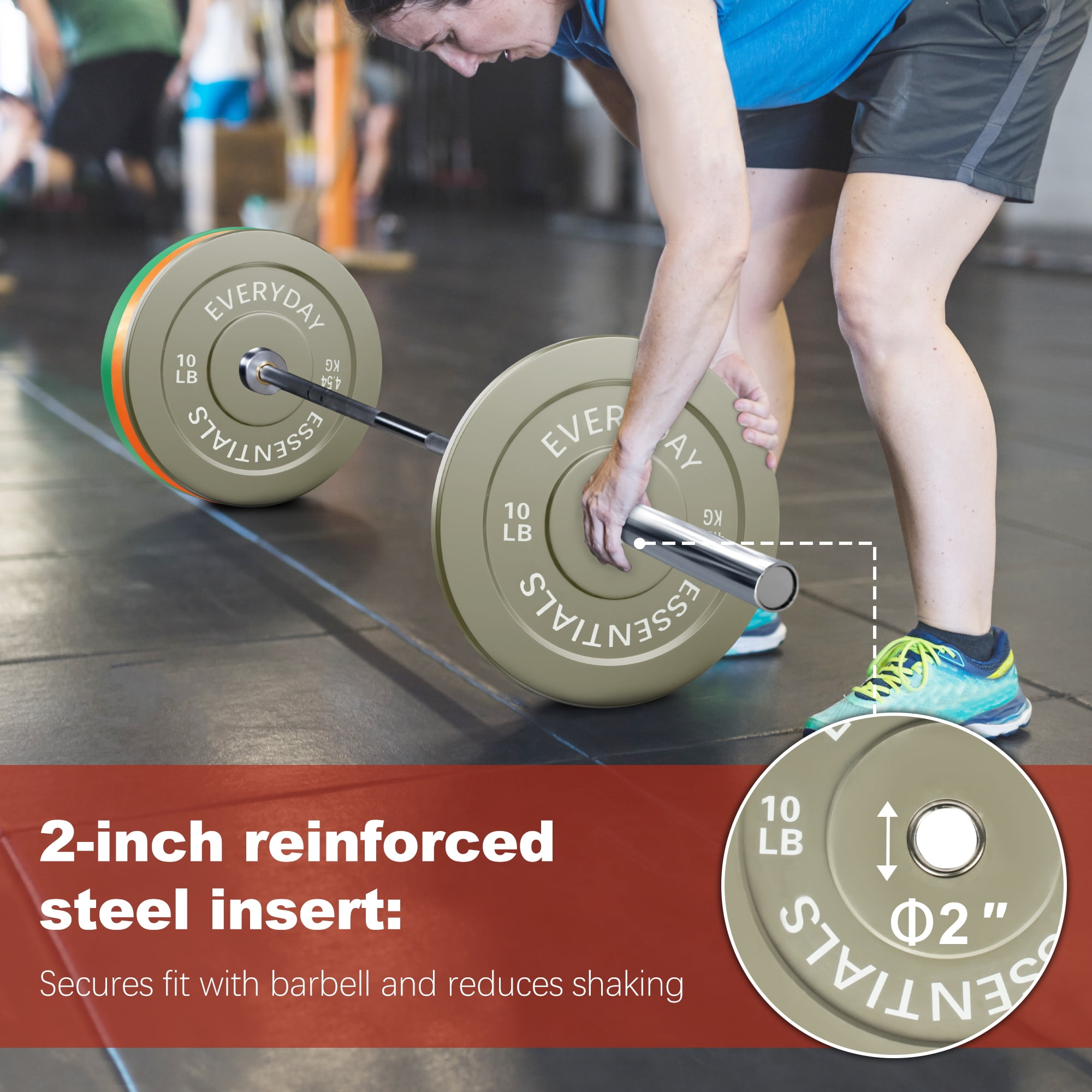 FlexWave 2-Inch Olympic Bumper Weight Plate Set，with Steel Hub, Multicolored, Multiple Sizes, for Strength Training & Home Gym