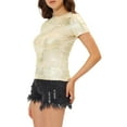 thumbnail image 4 of INSPIRE CHIC Women's Metallic Textured Short Sleeve Shiny Party Tops L Light Gold, 4 of 6