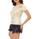 thumbnail image 4 of INSPIRAR CHIC Blusas de fiesta brillantes de manga corta texturizadas metálicas para mujeres L Dorado claro, 4 of 6