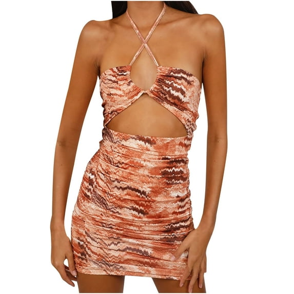 Inkach Fashion Women Asymmetrical Halter Tank Dress Short Basic Midi Club Dress