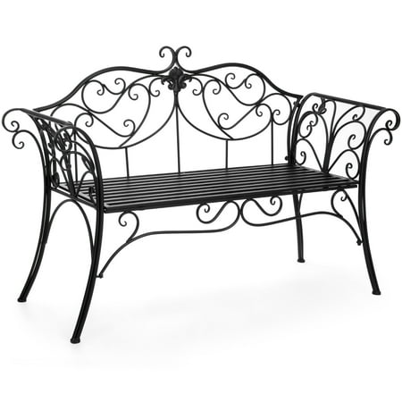 Iron Porch Furniture - Best Choice Products 52in 2-Person Decorative Metal Iron Patio Garden Bench Outdoor Furniture for Front Porch, Backyard, Balcony, Deck w/ Elegant Scroll Details, Rolled Armrests - Black