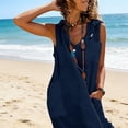 thumbnail image 4 of Vacation Dresses for Women Button Up Collared Shirt Dress with Pocket Solid Color Sleeveless Maxi Dress Summer Beach Split Dresses, 4 of 7