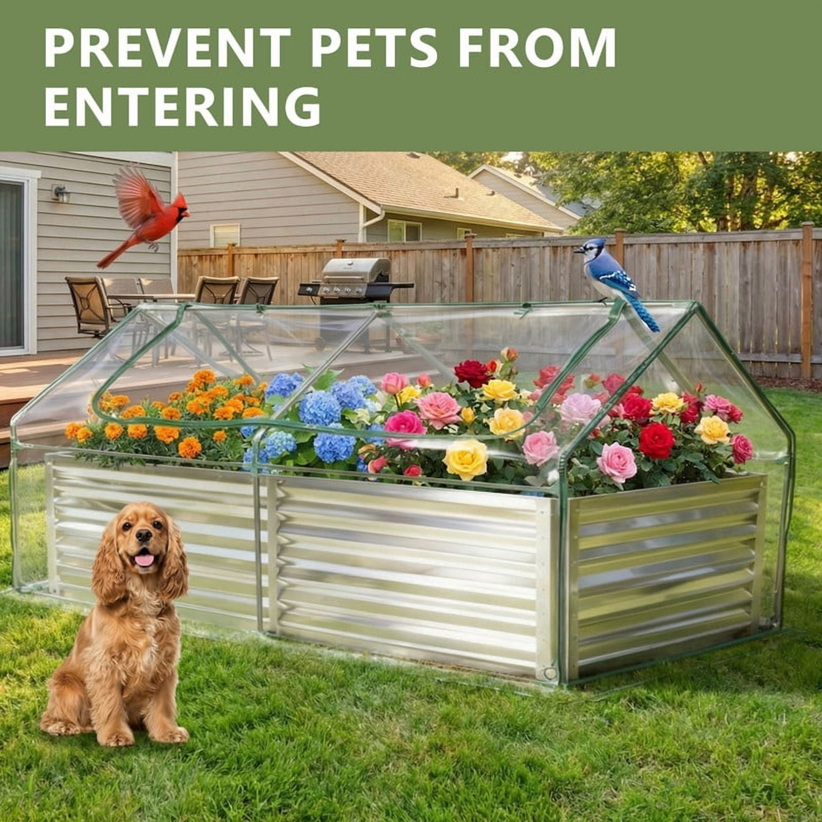 Gianna 6x3x2ft Galvanized Raised Garden Bed with Cover, Planter Box Outdoor for Deep-Rooted Herbs/Flowers/Vegetables, Large Metal Garden Bed Mini Greenhouse for Patio and Backyard