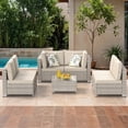thumbnail image 4 of Phonjoroo Patio Furniture Set 7 Pieces Modular Outdoor Sectional Wicker Conversation Sets Patio Couch All Weather Sectional Seating Sofas with Cushion and Glass Table for Backyard, Garden, 4 of 7