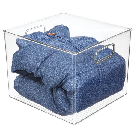 mDesign Plastic Small Closet Storage Organizer Bin Basket with Handles, Clear