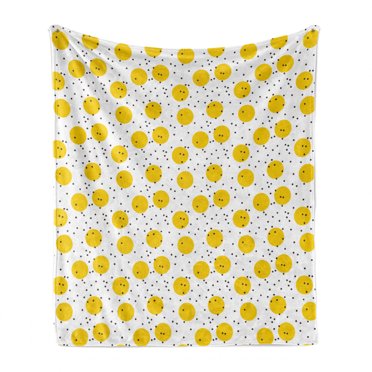Yellow and White Soft Flannel Fleece Throw Blanket, Minimalist Modern Geometric Big Circles Rounds and Dots Retro, Cozy Plush for Indoor and Outdoor Use, 50" x 60", Marigold and Black, by Ambesonne